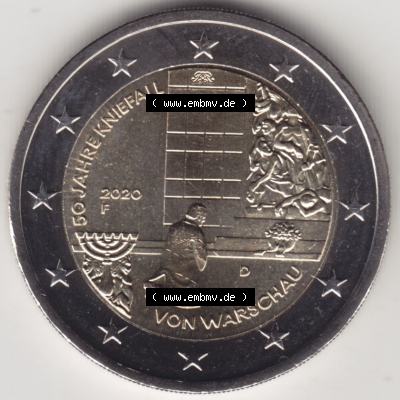 BRD-Deutschland 2 Euro Gedenkmünze 2020, 2 Euro Gedenkmünze 2020, 50 Jahre Kniefall von Warschau Münzzeichen F in 800DPI, die deutschen 2 Euro Gedenkmünzen 2020 als... Sammlung