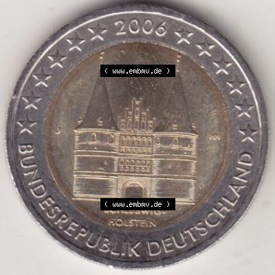 BRD-Deutschland 2 Euro Gedenkmünze 2006, 2 Euro Gedenkmünze 2006, Schleswig-Holstein Münzzeichen J in 400DPI, die deutschen 2 Euro Gedenkmünzen 2006 stehen als Digitale... Sammlung
