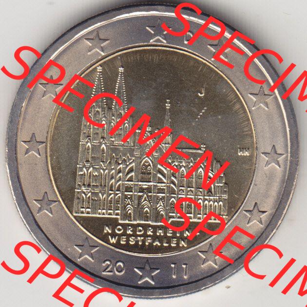 BRD-Deutschland 2 Euro Gedenkmünze 2011, 2 Euro Gedenkmünze 2011 Nordrhein-Westfalen Münzzeichen J in 600DPI, die deutschen 2 Euro Gedenkmünzen 2011 stehen als Digitale... Sammlung