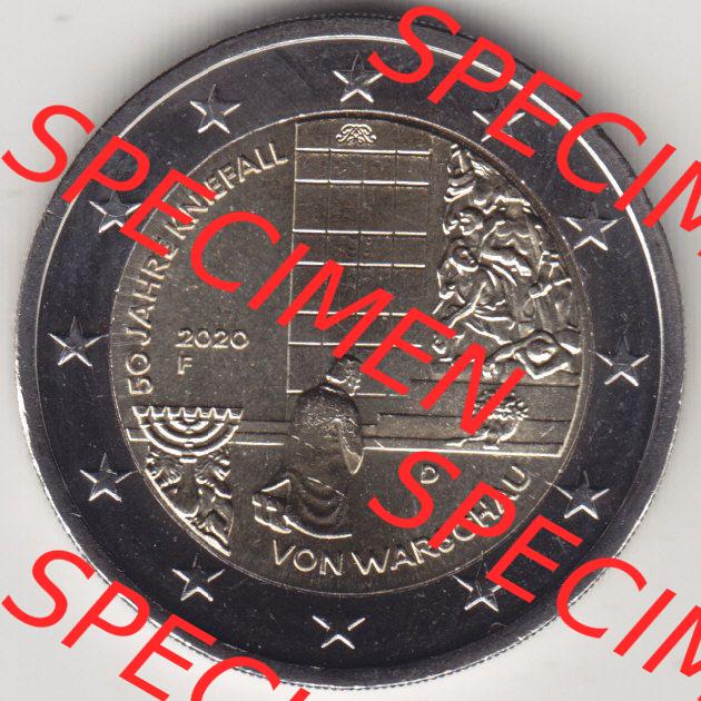BRD-Deutschland 2 Euro Gedenkmünze 2020, 2 Euro Gedenkmünze 2020, 50 Jahre Kniefall von Warschau Münzzeichen F in 600DPI, die deutschen 2 Euro Gedenkmünzen 2020 als... Sammlung