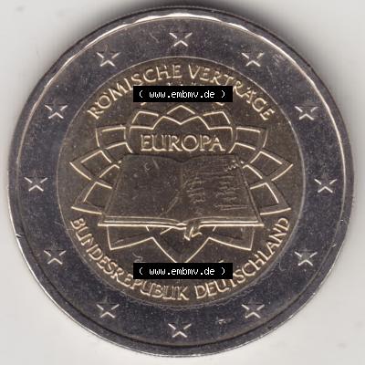 BRD-Deutschland 2 Euro Gedenkmünze 2007, 2 Euro Gedenkmünze 2007 50 Jahre Römische Verträge Münzzeichen F in 1200DPI. Hier die deutschen 2 Euro Gedenkmünzen 2007... Sammlung