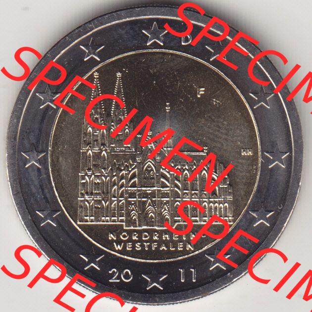BRD-Deutschland 2 Euro Gedenkmünze 2011, 2 Euro Gedenkmünze 2011 Nordrhein-Westfalen Münzzeichen F in 600DPI, die deutschen 2 Euro Gedenkmünzen 2011 stehen als Digitale... Sammlung