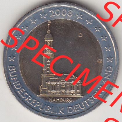 BRD-Deutschland 2 Euro Gedenkmünze 2008, 2 Euro Gedenkmünze 2008 Hamburg Münzzeichen D in 400DPI, die deutschen 2 Euro Gedenkmünzen 2008 stehen als Digitale Bilder zum herunterladen... Sammlung