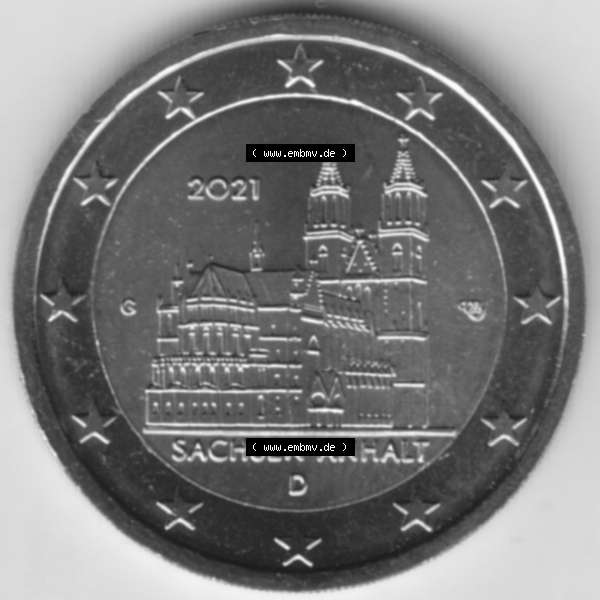 Grau bzw. s/w BRD-Deutschland 2 Euro Gedenkmünze 2021, 2 Euro Gedenkmünze 2021 Sachsen-Anhalt Münzzeichen G in 1200DPI, die deutschen 2 Euro Gedenkmünzen 2021 stehen als Digitale Bilder... Sammlung Graustufen