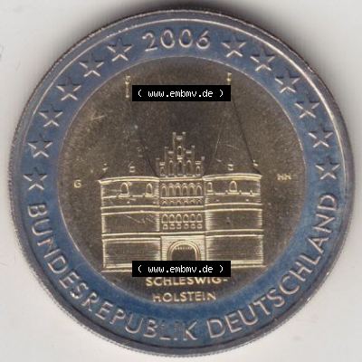 BRD-Deutschland 2 Euro Gedenkmünze 2006, 2 Euro Gedenkmünze 2006, Schleswig-Holstein Münzzeichen G in 400DPI, die deutschen 2 Euro Gedenkmünzen 2006 stehen als Digitale... Sammlung