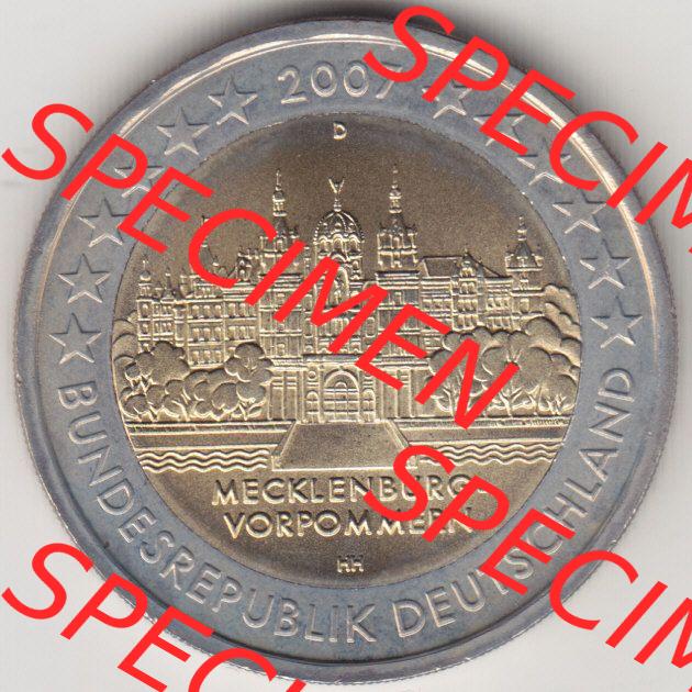 BRD-Deutschland 2 Euro Gedenkmünze 2007, 2 Euro Gedenkmünze 2007 Mecklenburg Vorpommern Münzzeichen D in 600DPI, die deutschen 2 Euro Gedenkmünzen 2007 stehen als Digitale... Sammlung