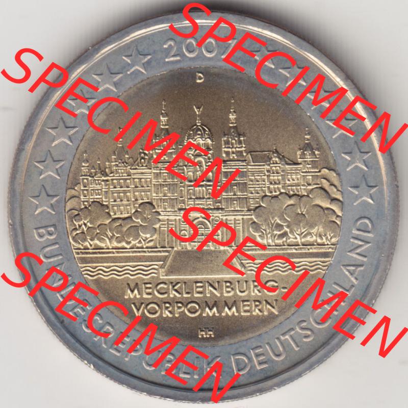 BRD-Deutschland 2 Euro Gedenkmünze 2007, 2 Euro Gedenkmünze 2007 Mecklenburg Vorpommern Münzzeichen D in 1200DPI. Hier die deutschen 2 Euro Gedenkmünzen 2007 als Digitale... Sammlung