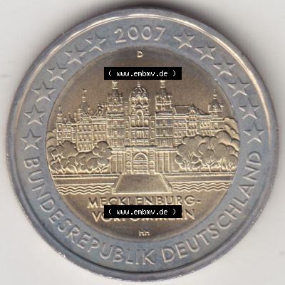 BRD-Deutschland 2 Euro Gedenkmünze 2007, 2 Euro Gedenkmünze 2007 Mecklenburg Vorpommern Münzzeichen D in 600DPI, die deutschen 2 Euro Gedenkmünzen 2007 stehen als Digitale... Sammlung