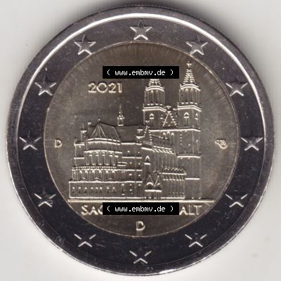 BRD-Deutschland 2 Euro Gedenkmünze 2021, 2 Euro Gedenkmünze 2021 Sachsen-Anhalt Münzzeichen D in 800DPI, die deutschen 2 Euro Gedenkmünzen 2021 stehen als Digitale Bilder... Sammlung