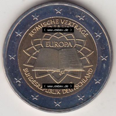 BRD-Deutschland 2 Euro Gedenkmünze 2007, 2 Euro Gedenkmünze 2007 50 Jahre Römische Verträge Münzzeichen G in 400DPI, die deutschen 2 Euro Gedenkmünzen 2007 stehen... Sammlung