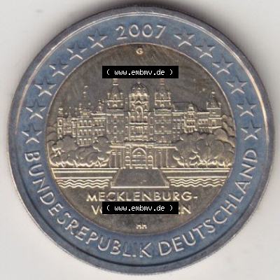 BRD-Deutschland 2 Euro Gedenkmünze 2007, 2 Euro Gedenkmünze 2007 Mecklenburg Vorpommern Münzzeichen G in 400DPI, die deutschen 2 Euro Gedenkmünzen 2007 stehen als Digitale... Sammlung