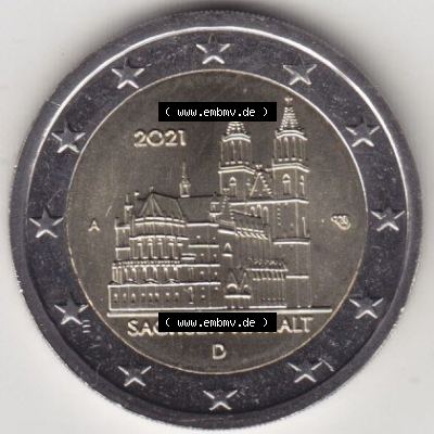 BRD-Deutschland 2 Euro Gedenkmünze 2021, 2 Euro Gedenkmünze 2021 Sachsen-Anhalt Münzzeichen A in 400DPI, die deutschen 2 Euro Gedenkmünzen 2021 stehen als Digitale Bilder... Sammlung