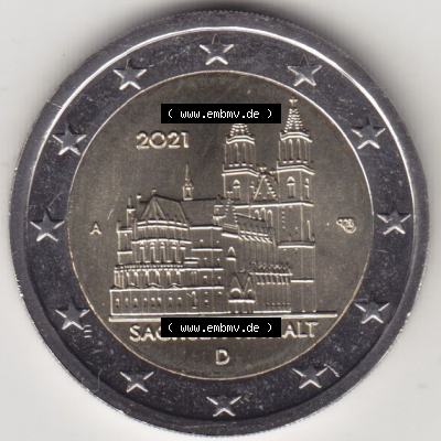 BRD-Deutschland 2 Euro Gedenkmünze 2021, 2 Euro Gedenkmünze 2021 Sachsen-Anhalt Münzzeichen A in 600DPI, die deutschen 2 Euro Gedenkmünzen 2021 stehen als Digitale Bilder... Sammlung