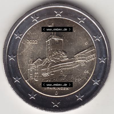 BRD-Deutschland 2 Euro Gedenkmünze 2022, 2 Euro Gedenkmünze 2022, Thüringen - Wartburg Münzzeichen D in 1200DPI, die deutschen 2 Euro Gedenkmünzen 2022 als Digitale... Sammlung