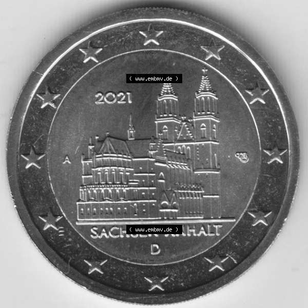 Grau bzw. s/w BRD-Deutschland 2 Euro Gedenkmünze 2021, 2 Euro Gedenkmünze 2021 Sachsen-Anhalt Münzzeichen A in 600DPI, die deutschen 2 Euro Gedenkmünzen 2021 stehen als Digitale Bilder... Sammlung Graustufen