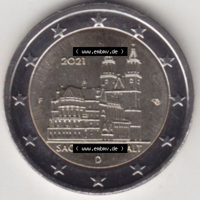 BRD-Deutschland 2 Euro Gedenkmünze 2021, 2 Euro Gedenkmünze 2021 Sachsen-Anhalt Münzzeichen F in 400DPI, die deutschen 2 Euro Gedenkmünzen 2021 stehen als Digitale Bilder... Sammlung
