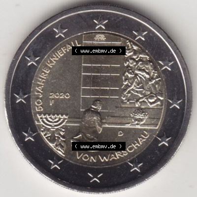 BRD-Deutschland 2 Euro Gedenkmünze 2020, 2 Euro Gedenkmünze 2020, 50 Jahre Kniefall von Warschau Münzzeichen F in 400DPI, die deutschen 2 Euro Gedenkmünzen 2020 als... Sammlung