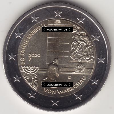 BRD-Deutschland 2 Euro Gedenkmünze 2020, 2 Euro Gedenkmünze 2020, 50 Jahre Kniefall von Warschau Münzzeichen F in 1200DPI, die deutschen 2 Euro Gedenkmünzen 2020 als... Sammlung