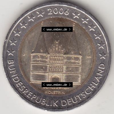 BRD-Deutschland 2 Euro Gedenkmünze 2006, 2 Euro Gedenkmünze 2006, Schleswig-Holstein Münzzeichen J in 600DPI, die deutschen 2 Euro Gedenkmünzen 2006 stehen als Digitale... Sammlung