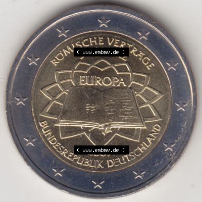 BRD-Deutschland 2 Euro Gedenkmünze 2007, 2 Euro Gedenkmünze 2007 50 Jahre Römische Verträge Münzzeichen A in 800DPI, die deutschen 2 Euro Gedenkmünzen 2007 stehen... Sammlung