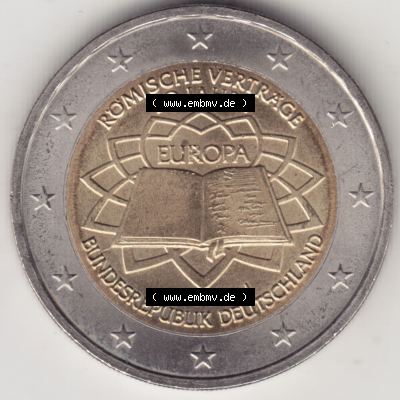 BRD-Deutschland 2 Euro Gedenkmünze 2007, 2 Euro Gedenkmünze 2007 50 Jahre Römische Verträge Münzzeichen J in 1200DPI. Hier die deutschen 2 Euro Gedenkmünzen 2007... Sammlung