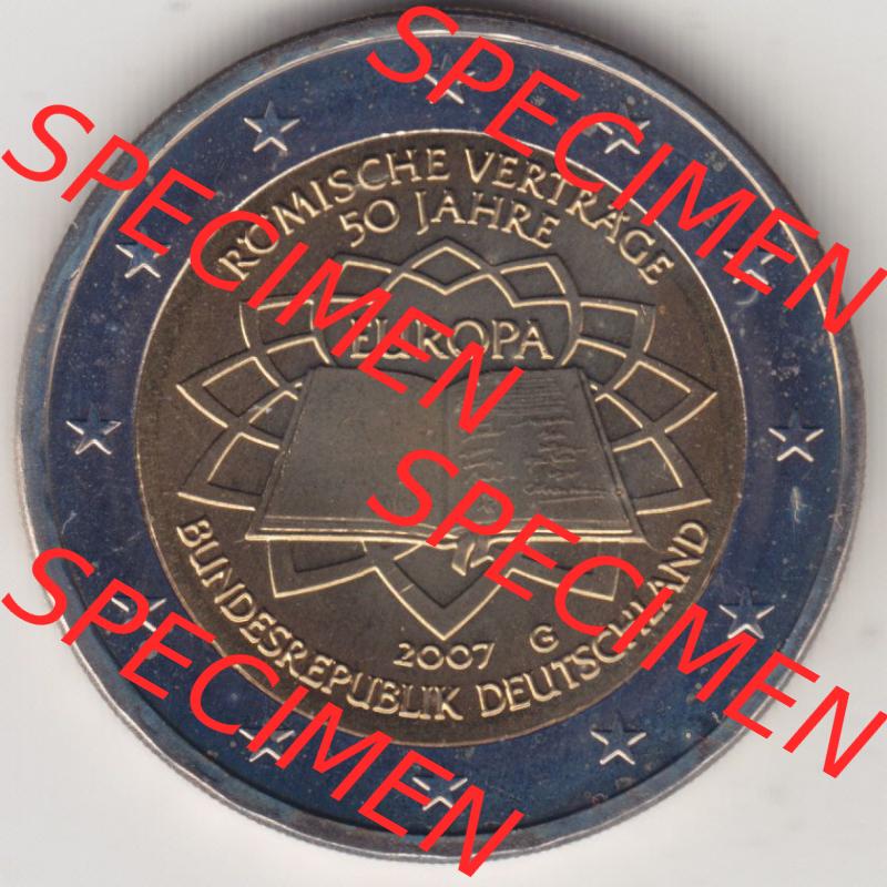 BRD-Deutschland 2 Euro Gedenkmünze 2007, 2 Euro Gedenkmünze 2007 50 Jahre Römische Verträge Münzzeichen G in 800DPI, die deutschen 2 Euro Gedenkmünzen 2007 stehen... Sammlung