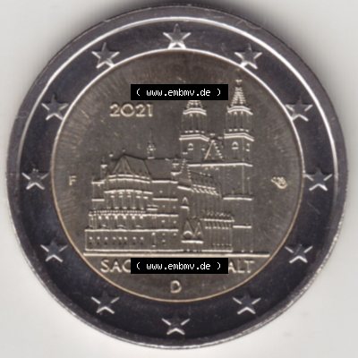 BRD-Deutschland 2 Euro Gedenkmünze 2021, 2 Euro Gedenkmünze 2021 Sachsen-Anhalt Münzzeichen F in 800DPI, die deutschen 2 Euro Gedenkmünzen 2021 stehen als Digitale Bilder... Sammlung