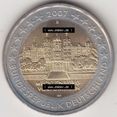 BRD-Deutschland 2 Euro Gedenkmünze 2007, 2 Euro Gedenkmünze 2007 Mecklenburg Vorpommern Münzzeichen D in 800DPI, die deutschen 2 Euro Gedenkmünzen 2007 stehen als Digitale... Sammlung