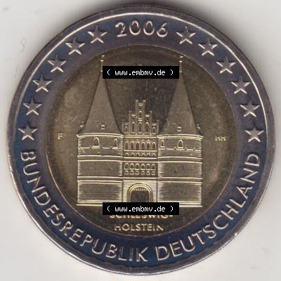 BRD-Deutschland 2 Euro Gedenkmünze 2006, 2 Euro Gedenkmünze 2006, Schleswig-Holstein Münzzeichen F in 600DPI, die deutschen 2 Euro Gedenkmünzen 2006 stehen als Digitale... Sammlung
