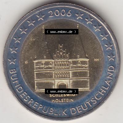 BRD-Deutschland 2 Euro Gedenkmünze 2006, 2 Euro Gedenkmünze 2006, Schleswig-Holstein Münzzeichen G in 600DPI, die deutschen 2 Euro Gedenkmünzen 2006 stehen als Digitale... Sammlung