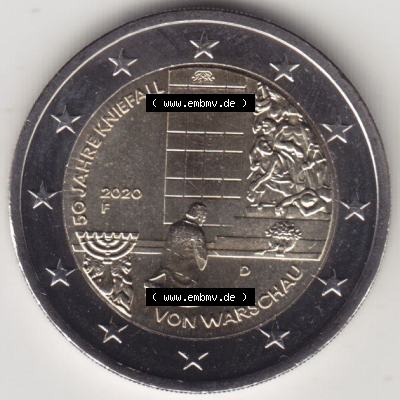 BRD-Deutschland 2 Euro Gedenkmünze 2020, 2 Euro Gedenkmünze 2020, 50 Jahre Kniefall von Warschau Münzzeichen F in 600DPI, die deutschen 2 Euro Gedenkmünzen 2020 als... Sammlung
