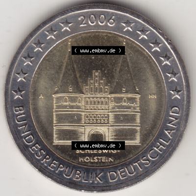 BRD-Deutschland 2 Euro Gedenkmünze 2006, 2 Euro Gedenkmünze 2006, Schleswig-Holstein Münzzeichen A in 1200DPI, die deutschen 2 Euro Gedenkmünzen 2006 stehen als Digitale... Sammlung