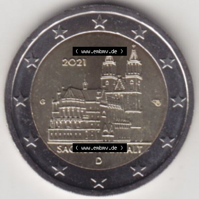 BRD-Deutschland 2 Euro Gedenkmünze 2021, 2 Euro Gedenkmünze 2021 Sachsen-Anhalt Münzzeichen G in 600DPI, die deutschen 2 Euro Gedenkmünzen 2021 stehen als Digitale Bilder... Sammlung