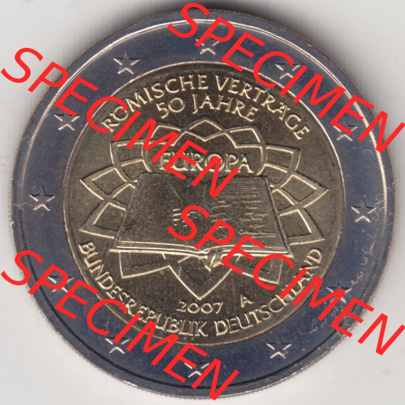 BRD-Deutschland 2 Euro Gedenkmünze 2007, 2 Euro Gedenkmünze 2007 50 Jahre Römische Verträge Münzzeichen A in 1200DPI. Hier die deutschen 2 Euro Gedenkmünzen 2007... Sammlung