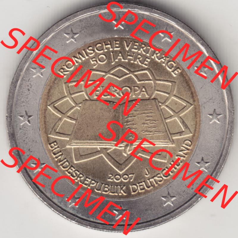 BRD-Deutschland 2 Euro Gedenkmünze 2007, 2 Euro Gedenkmünze 2007 50 Jahre Römische Verträge Münzzeichen J in 1200DPI. Hier die deutschen 2 Euro Gedenkmünzen 2007... Sammlung