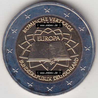BRD-Deutschland 2 Euro Gedenkmünze 2007, 2 Euro Gedenkmünze 2007 50 Jahre Römische Verträge Münzzeichen D in 600DPI, die deutschen 2 Euro Gedenkmünzen 2007 stehen... Sammlung