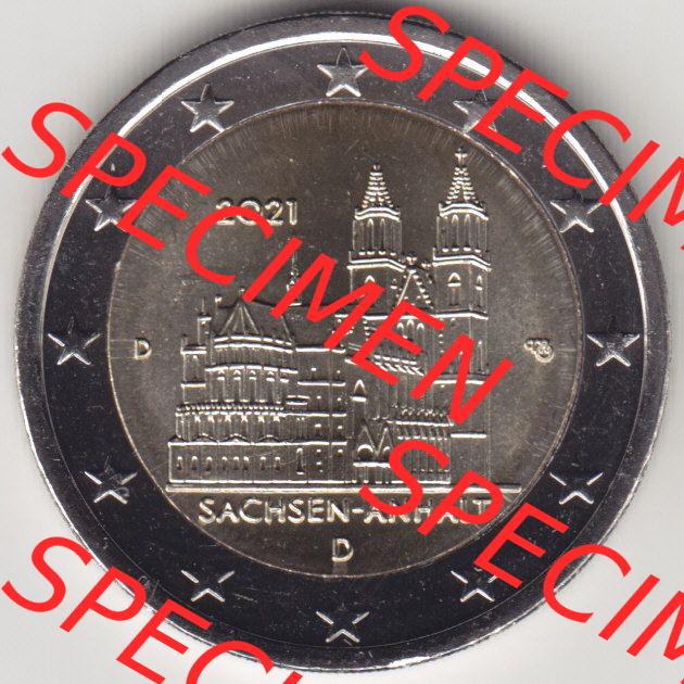 BRD-Deutschland 2 Euro Gedenkmünze 2021, 2 Euro Gedenkmünze 2021 Sachsen-Anhalt Münzzeichen D in 600DPI, die deutschen 2 Euro Gedenkmünzen 2021 stehen als Digitale Bilder... Sammlung