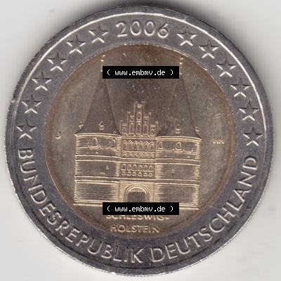 BRD-Deutschland 2 Euro Gedenkmünze 2006, 2 Euro Gedenkmünze 2006, Schleswig-Holstein Münzzeichen J in 1200DPI, die deutschen 2 Euro Gedenkmünzen 2006 stehen als Digitale... Sammlung