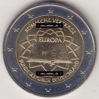 BRD-Deutschland 2 Euro Gedenkmünze 2007, 2 Euro Gedenkmünze 2007 50 Jahre Römische Verträge Münzzeichen A in 1200DPI. Hier die deutschen 2 Euro Gedenkmünzen 2007... Sammlung