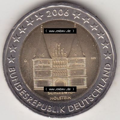 BRD-Deutschland 2 Euro Gedenkmünze 2006, 2 Euro Gedenkmünze 2006, Schleswig-Holstein Münzzeichen D in 600DPI, die deutschen 2 Euro Gedenkmünzen 2006 stehen als Digitale... Sammlung