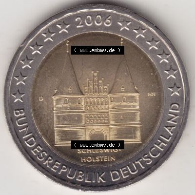 BRD-Deutschland 2 Euro Gedenkmünze 2006, 2 Euro Gedenkmünze 2006, Schleswig-Holstein Münzzeichen D in 800DPI, die deutschen 2 Euro Gedenkmünzen 2006 stehen als Digitale... Sammlung