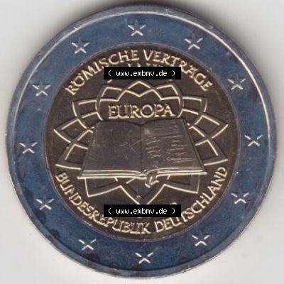 BRD-Deutschland 2 Euro Gedenkmünze 2007, 2 Euro Gedenkmünze 2007 50 Jahre Römische Verträge Münzzeichen D in 400DPI, die deutschen 2 Euro Gedenkmünzen 2007 stehen... Sammlung