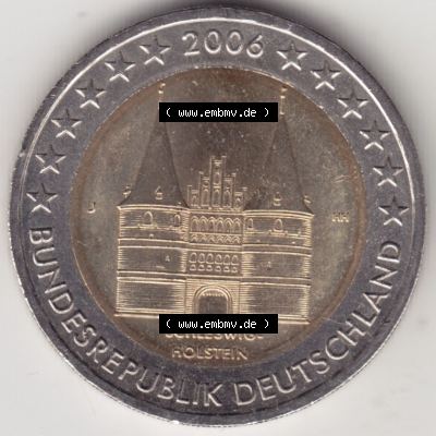 BRD-Deutschland 2 Euro Gedenkmünze 2006, 2 Euro Gedenkmünze 2006, Schleswig-Holstein Münzzeichen J in 800DPI, die deutschen 2 Euro Gedenkmünzen 2006 stehen als Digitale... Sammlung