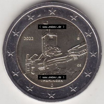 BRD-Deutschland 2 Euro Gedenkmünze 2022, 2 Euro Gedenkmünze 2022, Thüringen - Wartburg Münzzeichen G in 400DPI, die deutschen 2 Euro Gedenkmünzen 2022 als Digitale... Sammlung