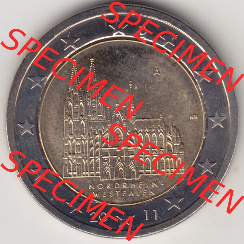 BRD-Deutschland 2 Euro Gedenkmünze 2011, 2 Euro Gedenkmünze 2011 Nordrhein-Westfalen Münzzeichen A in 1200DPI, die deutschen 2 Euro Gedenkmünzen 2011 stehen als Digitale... Sammlung