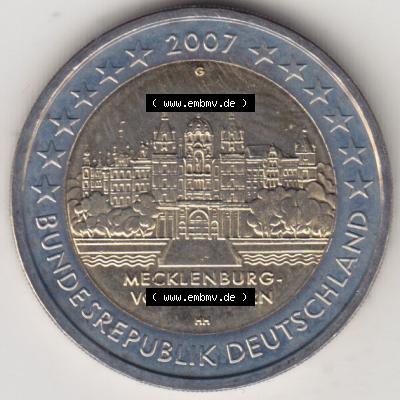 BRD-Deutschland 2 Euro Gedenkmünze 2007, 2 Euro Gedenkmünze 2007 Mecklenburg Vorpommern Münzzeichen G in 600DPI, die deutschen 2 Euro Gedenkmünzen 2007 stehen als Digitale... Sammlung