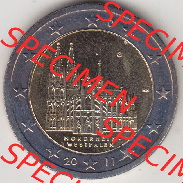 BRD-Deutschland 2 Euro Gedenkmünze 2011, 2 Euro Gedenkmünze 2011 Nordrhein-Westfalen Münzzeichen G in 600DPI, die deutschen 2 Euro Gedenkmünzen 2011 stehen als Digitale... Sammlung