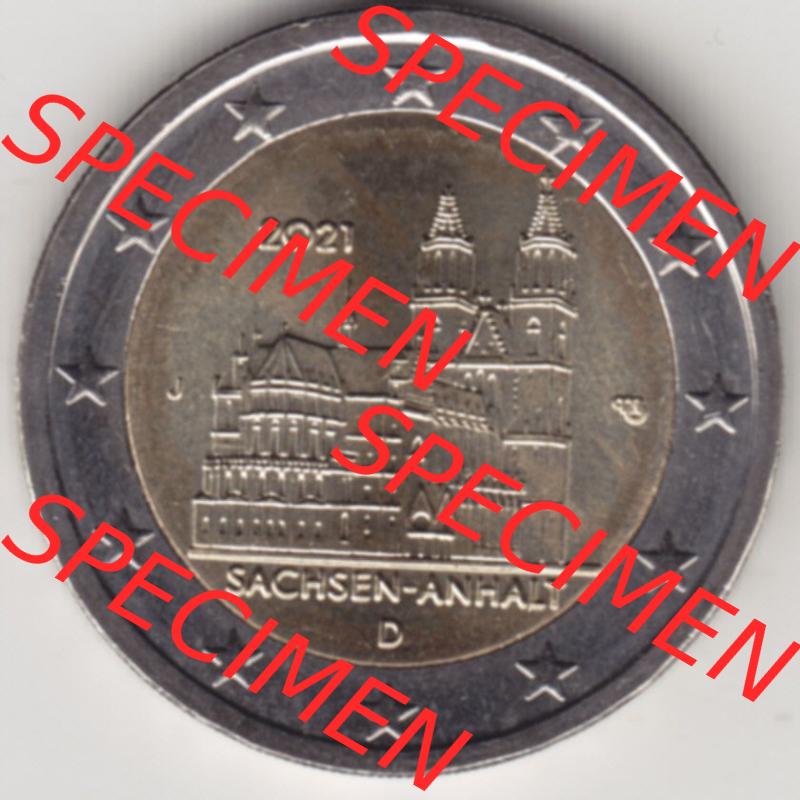 BRD-Deutschland 2 Euro Gedenkmünze 2021, 2 Euro Gedenkmünze 2021 Sachsen-Anhalt Münzzeichen J in 800DPI, die deutschen 2 Euro Gedenkmünzen 2021 stehen als Digitale Bilder... Sammlung