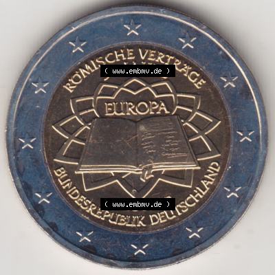 BRD-Deutschland 2 Euro Gedenkmünze 2007, 2 Euro Gedenkmünze 2007 50 Jahre Römische Verträge Münzzeichen D in 800DPI, die deutschen 2 Euro Gedenkmünzen 2007 stehen... Sammlung