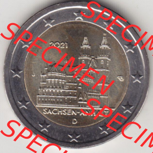 BRD-Deutschland 2 Euro Gedenkmünze 2021, 2 Euro Gedenkmünze 2021 Sachsen-Anhalt Münzzeichen J in 600DPI, die deutschen 2 Euro Gedenkmünzen 2021 stehen als Digitale Bilder... Sammlung
